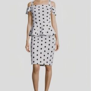 ECI Black and White Polka Dot Peplum Dress 14
